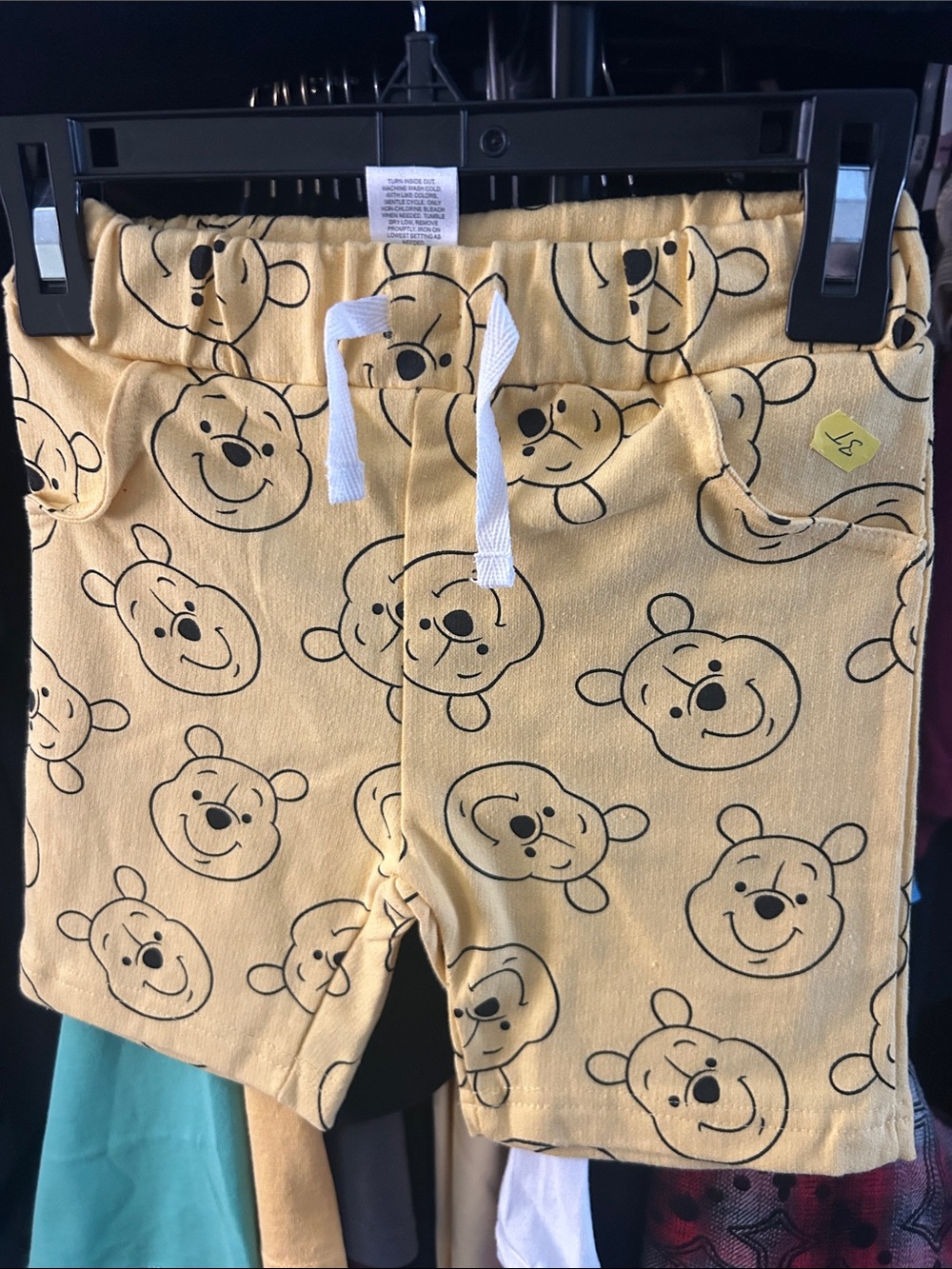 Disney Yellow Winnie the Pooh Face Print Drawstring Shorts